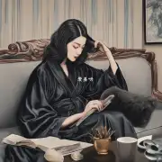 一位身穿黑色长袍的女性坐在沙发上她的头发是灰色的伶俐地梳理着自己的发丝准备进入一个新的社交场合吗?